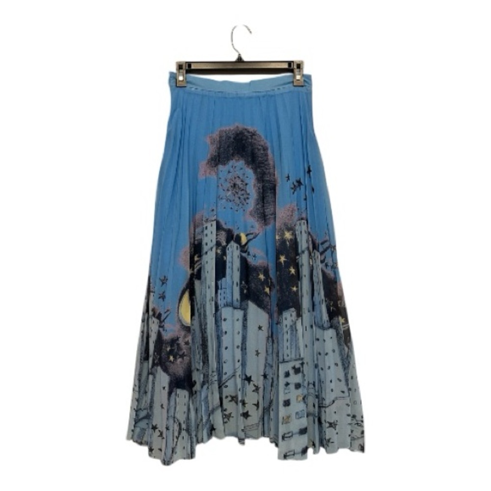 FARROW Urban Night Skyline Blue Pleated Midi/Maxi Skirt Size Small